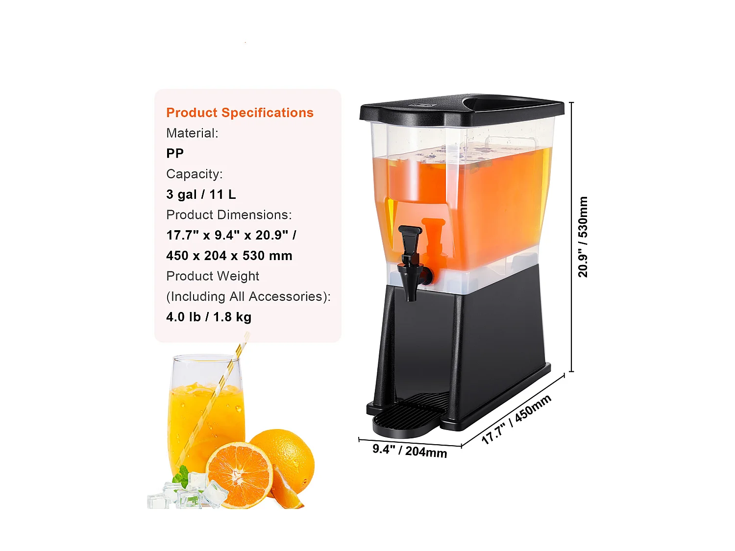 Distributeur de Boisson SucceBuy Distributeur de Boissons 11 L pour Fêtes, Plastique, sur Pied