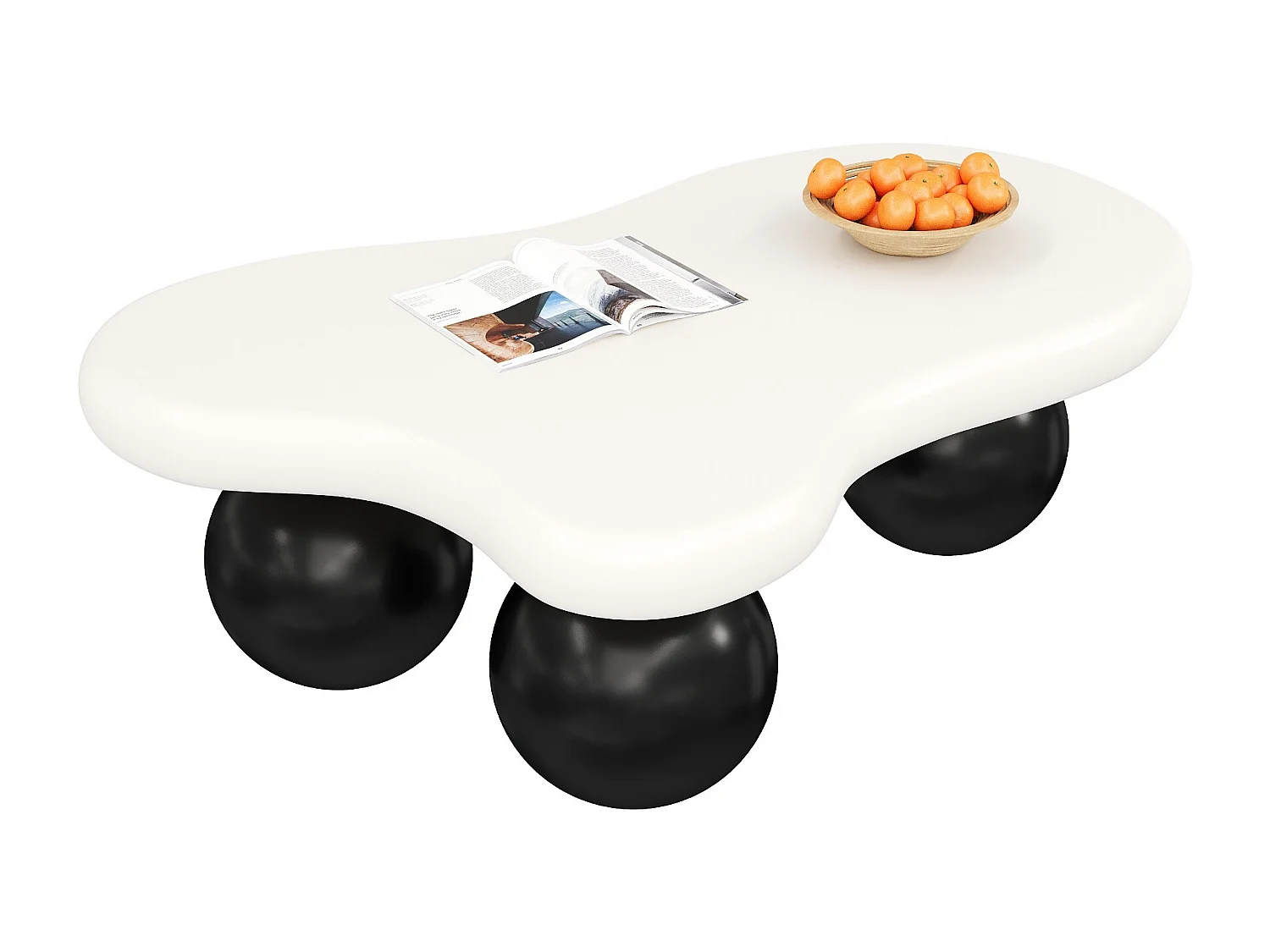 Salontafel met LED's - 95 x 62,5 x 32 cm - wolkvormig design en ronde poten - zwart + wit