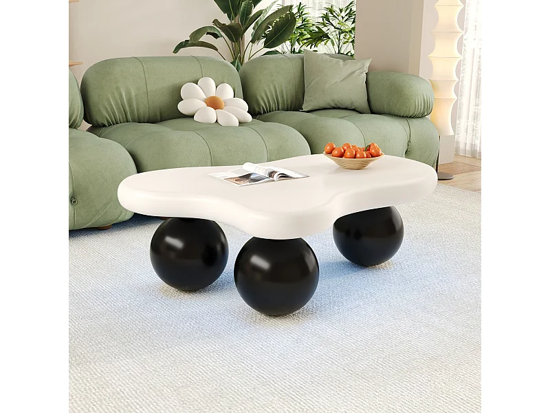 Salontafel met LED's - 95 x 62,5 x 32 cm - wolkvormig design en ronde poten - zwart + wit