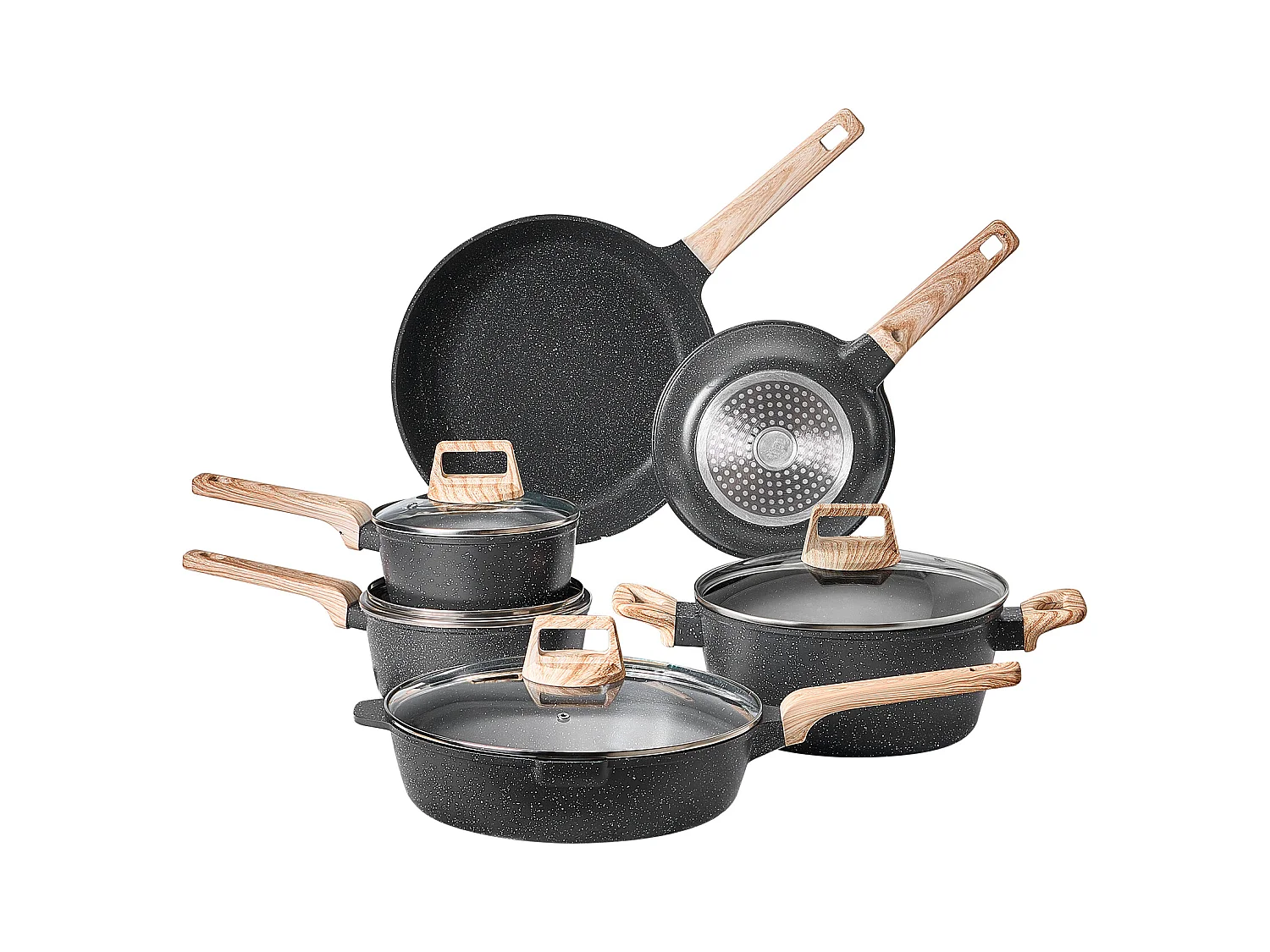 Batterie de Cuisine SucceBuy Batterie de Cuisine Antiadhésive en Granit 17 Pièces - Noir