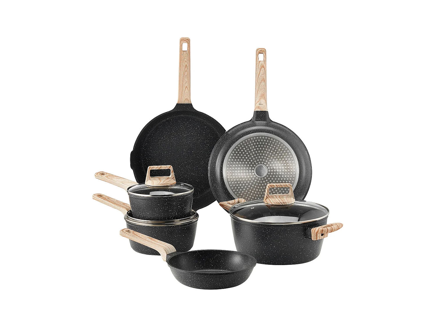 Batterie de Cuisine SucceBuy Batterie de Cuisine Antiadhésive en Granit 17 Pièces - Noir