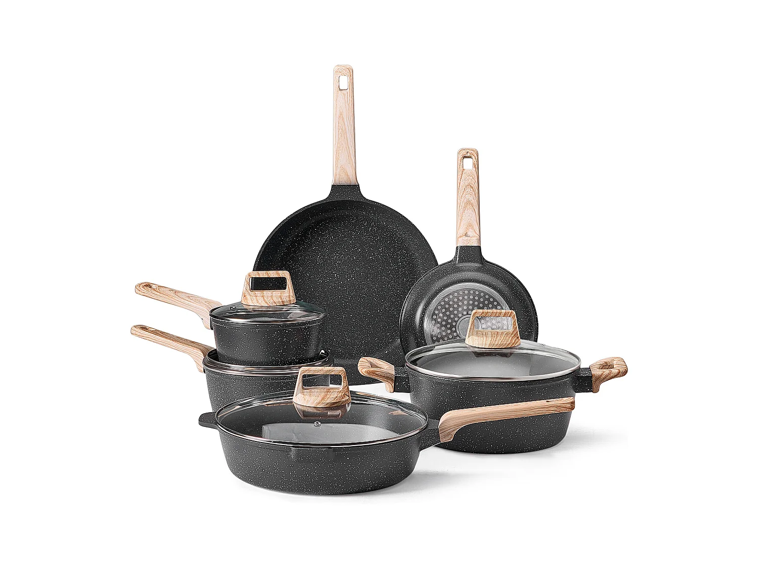 Batterie de Cuisine SucceBuy Batterie de Cuisine Antiadhésive en Granit 17 Pièces - Noir