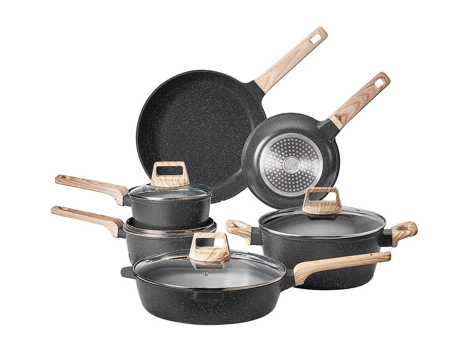 Batterie de Cuisine SucceBuy Batterie de Cuisine Antiadhésive en Granit 17 Pièces - Noir