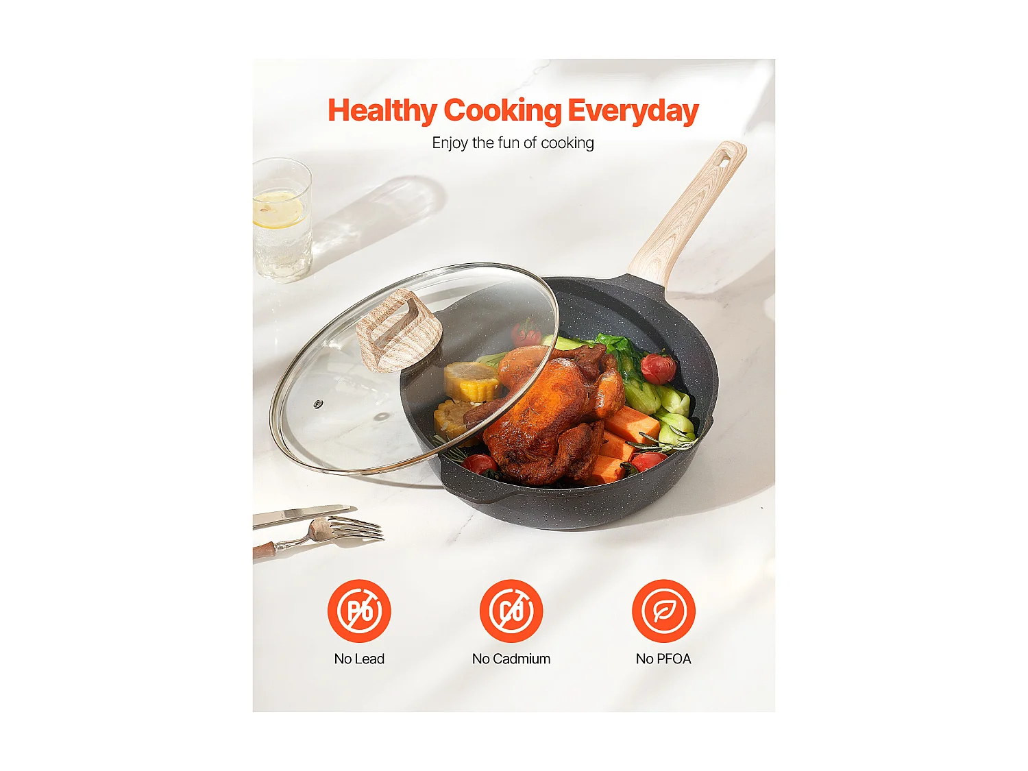 Batterie de Cuisine SucceBuy Batterie de Cuisine Antiadhésive en Granit 17 Pièces - Noir