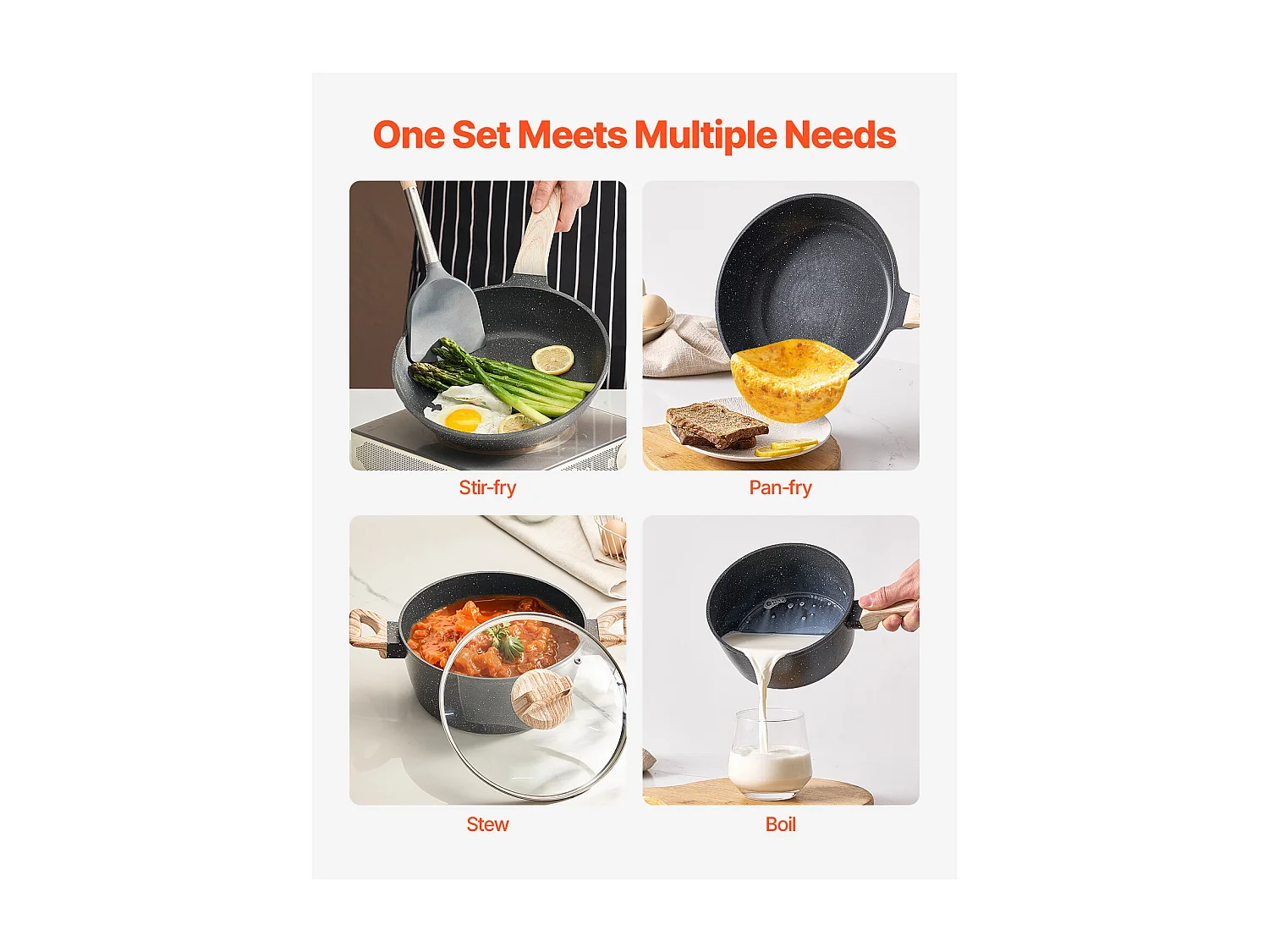 Batterie de Cuisine SucceBuy Batterie de Cuisine Antiadhésive en Granit 17 Pièces - Noir