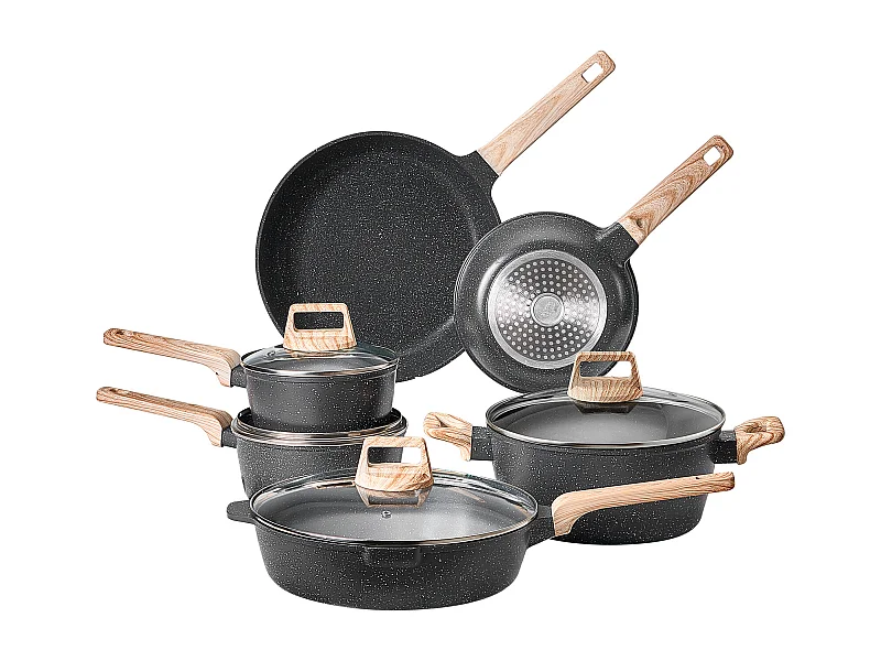 Batterie de Cuisine SucceBuy Batterie de Cuisine Antiadhésive en Granit 17 Pièces - Noir