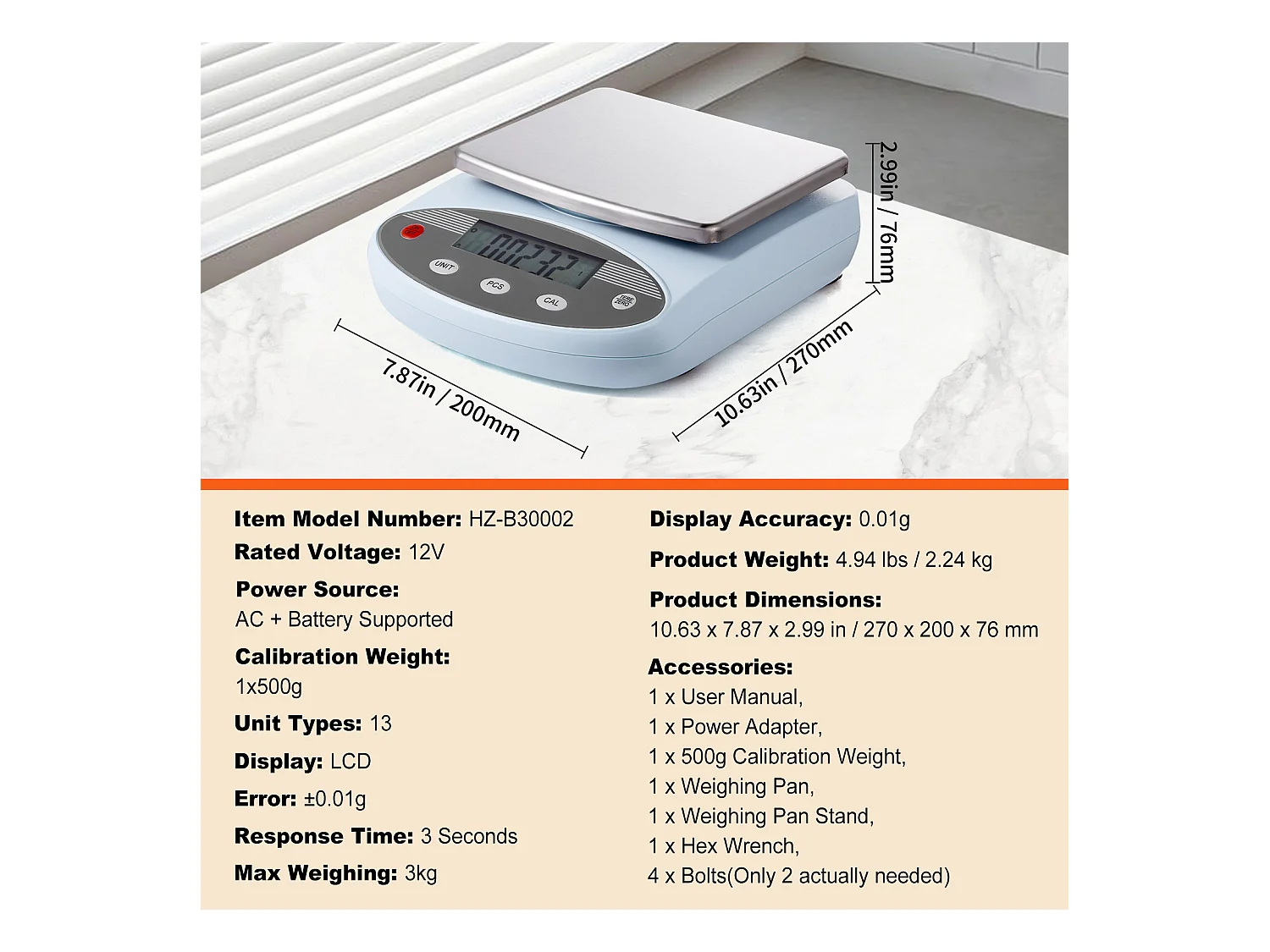 Balance de Laboratoire Analytique SucceBuy, 3000 g x 0,01 g, 13 Unités, Électronique