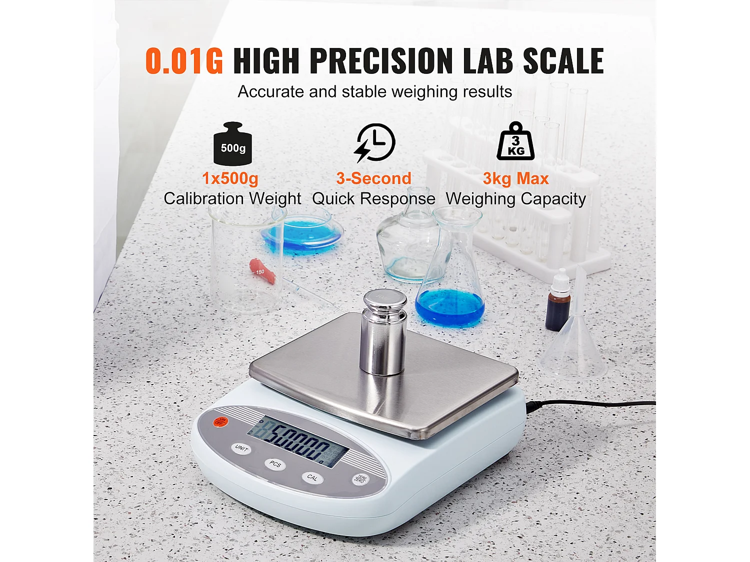 Analytische Laboratoriumweegschaal SucceBuy, 3000 g x 0,01 g, 13 Eenheden, Elektronisch