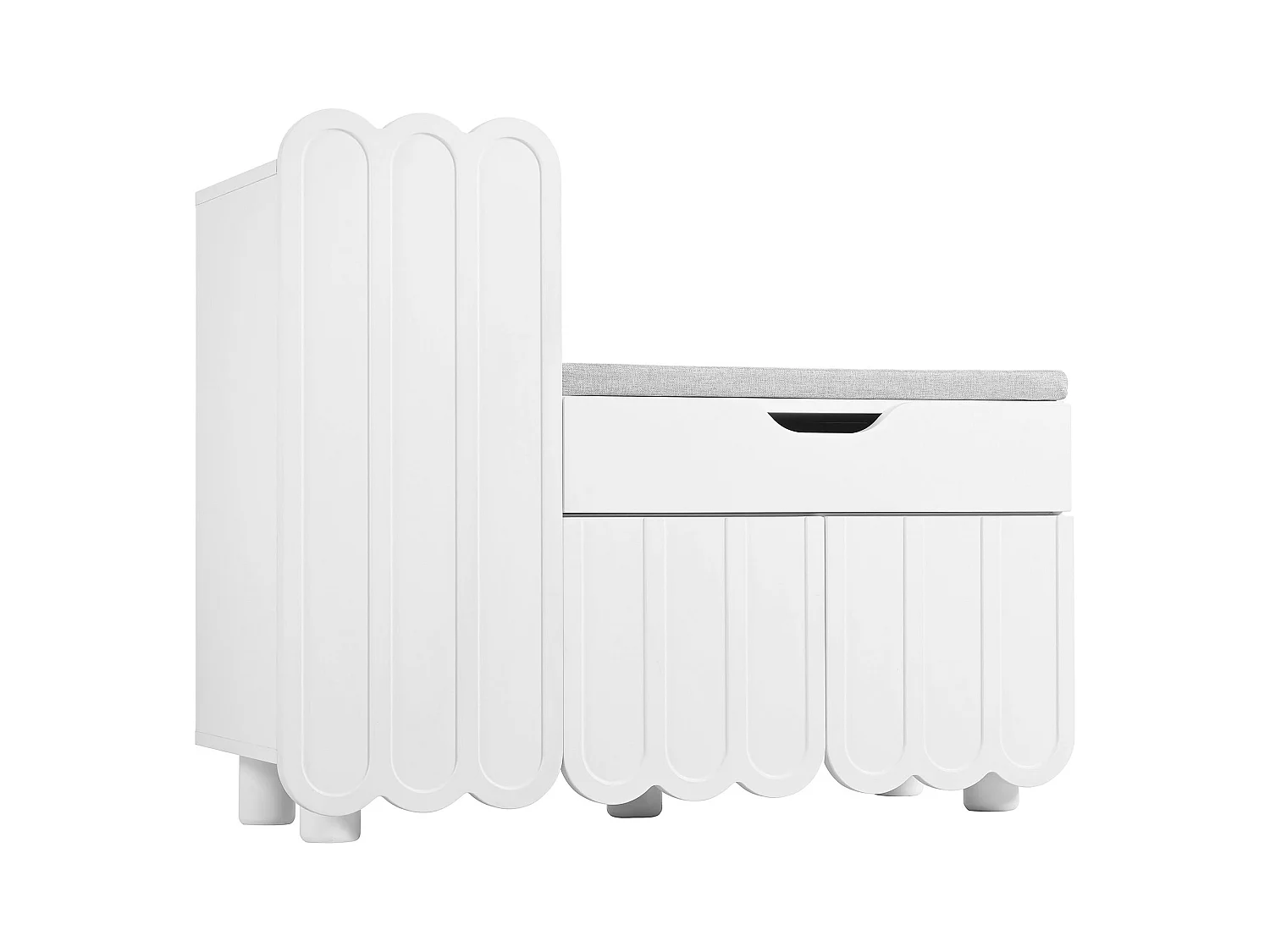 Meuble à chaussures moderne - 90 x 35 x 74.5 cm - avec 3 portes + 1 tiroir + coussin d'assise - MDF - blanc