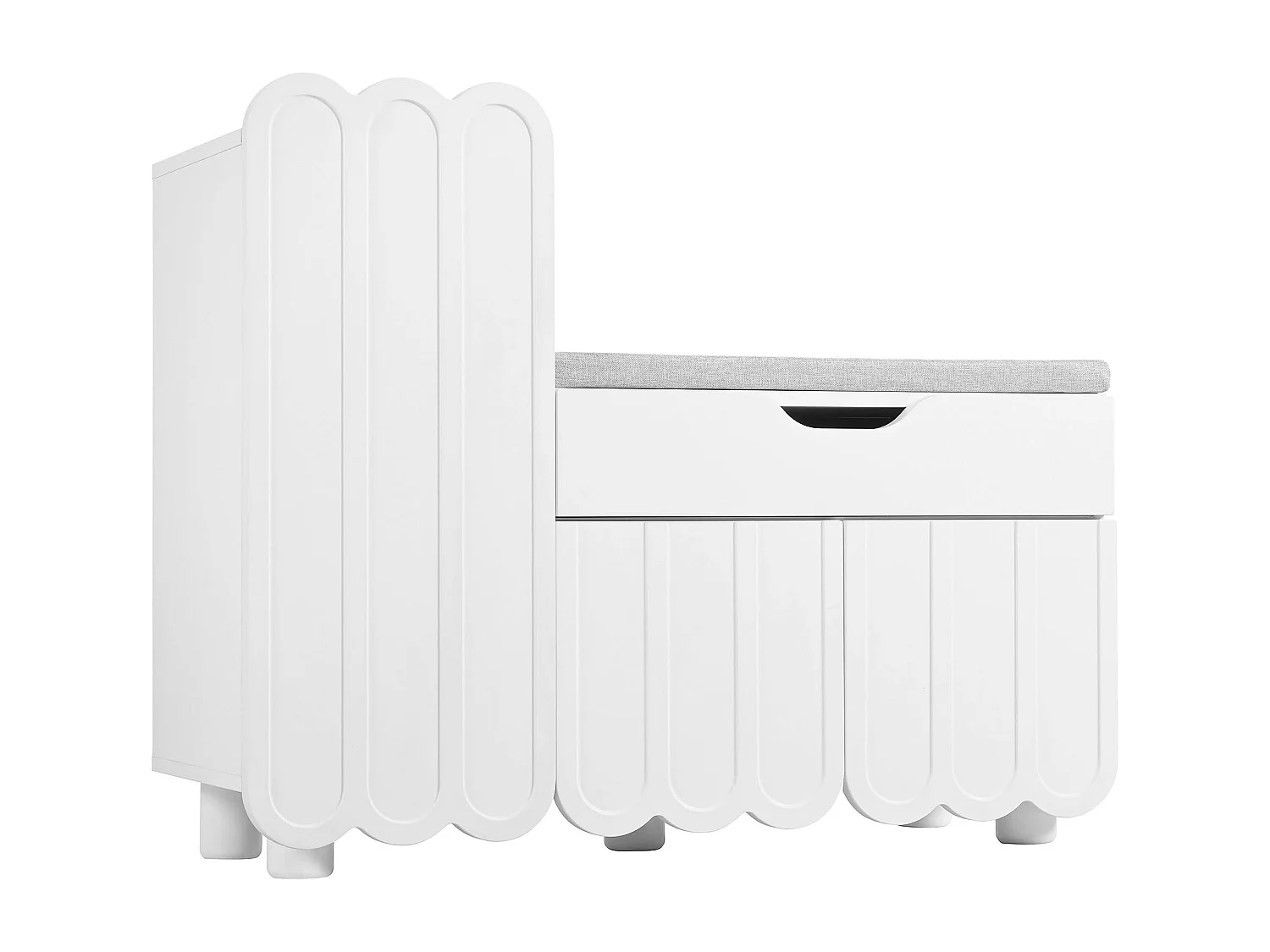 Meuble à chaussures moderne - 90 x 35 x 74.5 cm - avec 3 portes + 1 tiroir + coussin d'assise - MDF - blanc