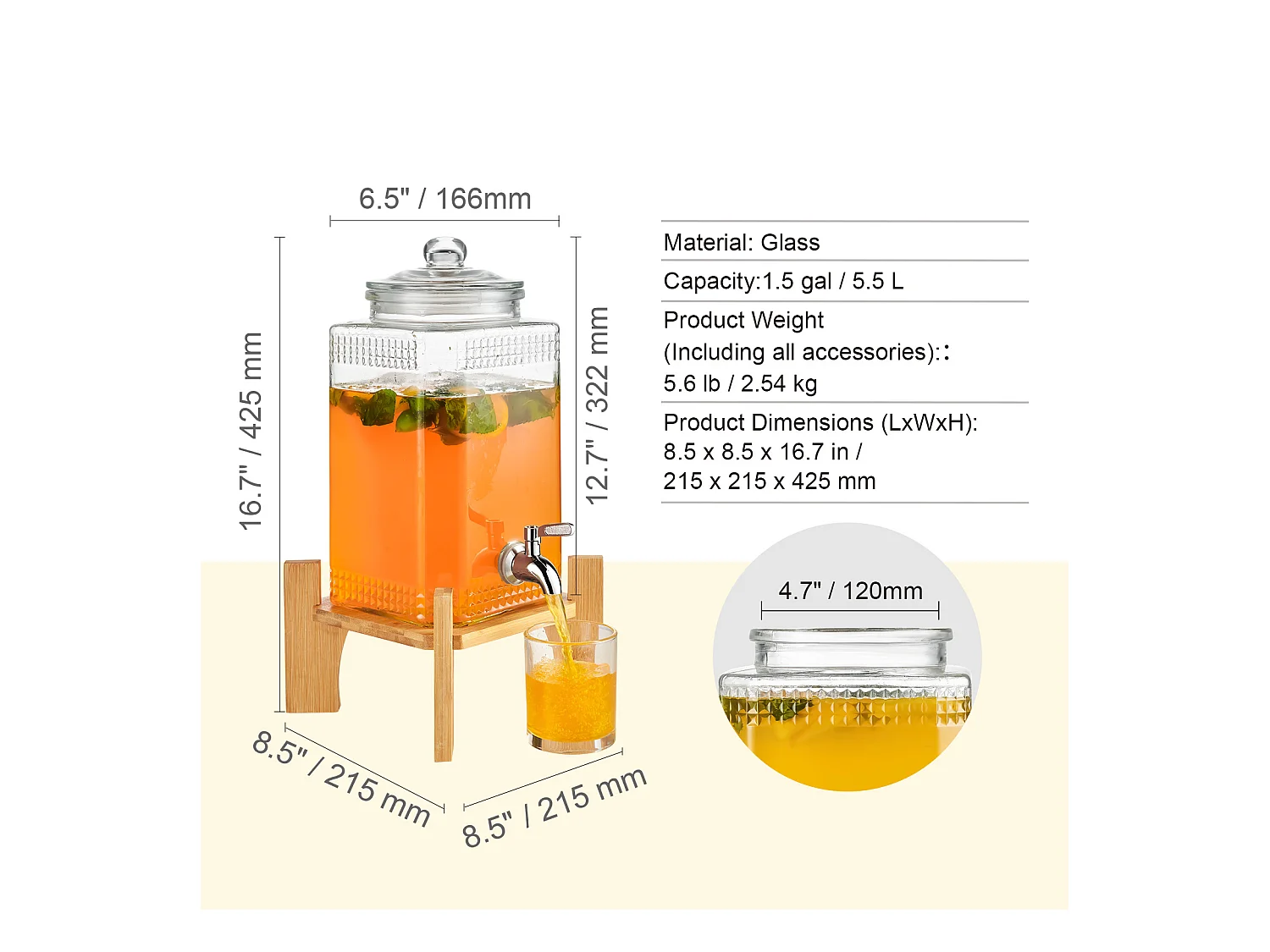 Distributeur de Boisson SucceBuy Distributeur de Boissons 5.5 L pour les Fêtes, en Verre avec Support