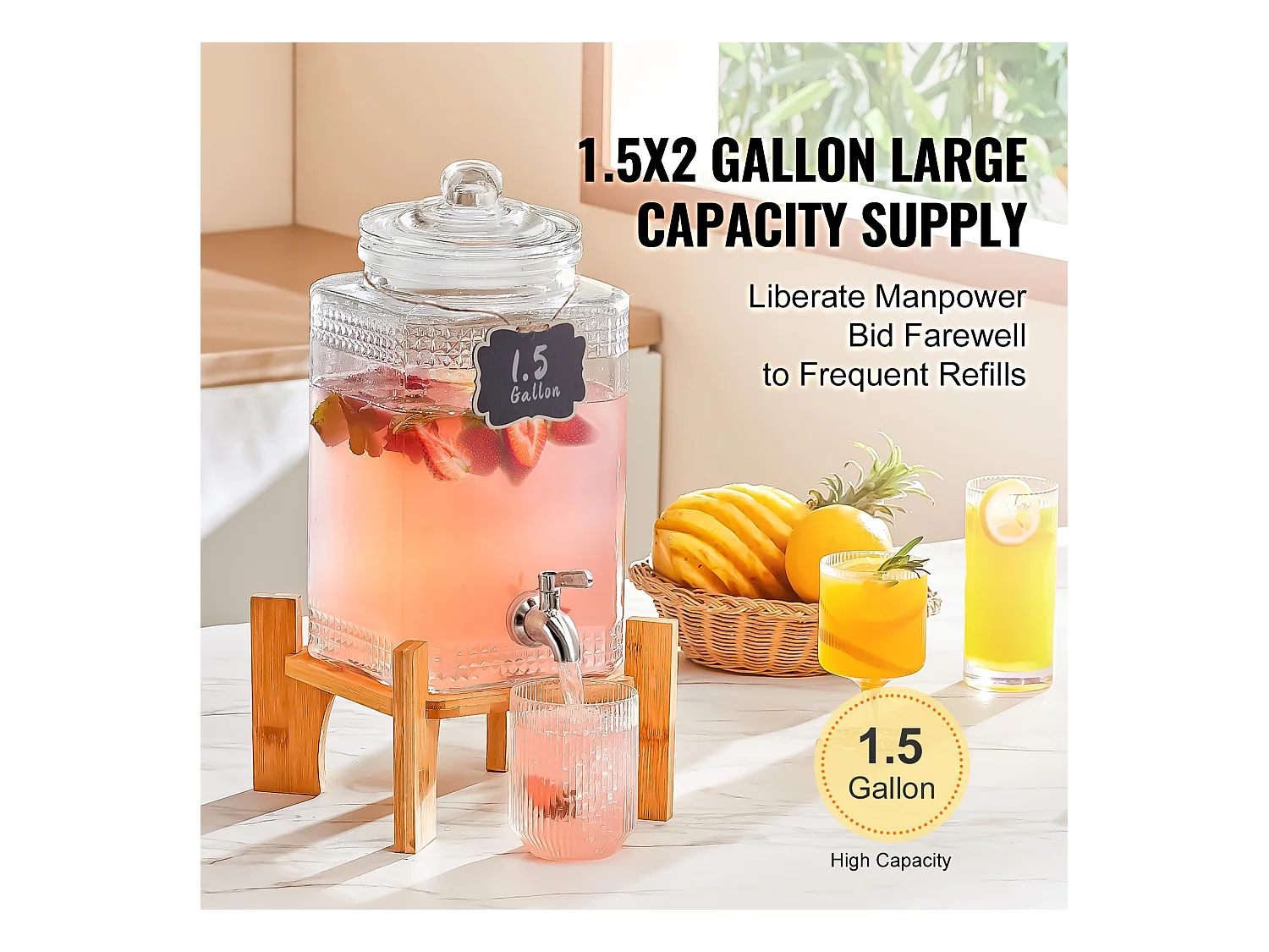 Distributeur de Boisson SucceBuy Distributeur de Boissons 5.5 L pour les Fêtes, en Verre avec Support