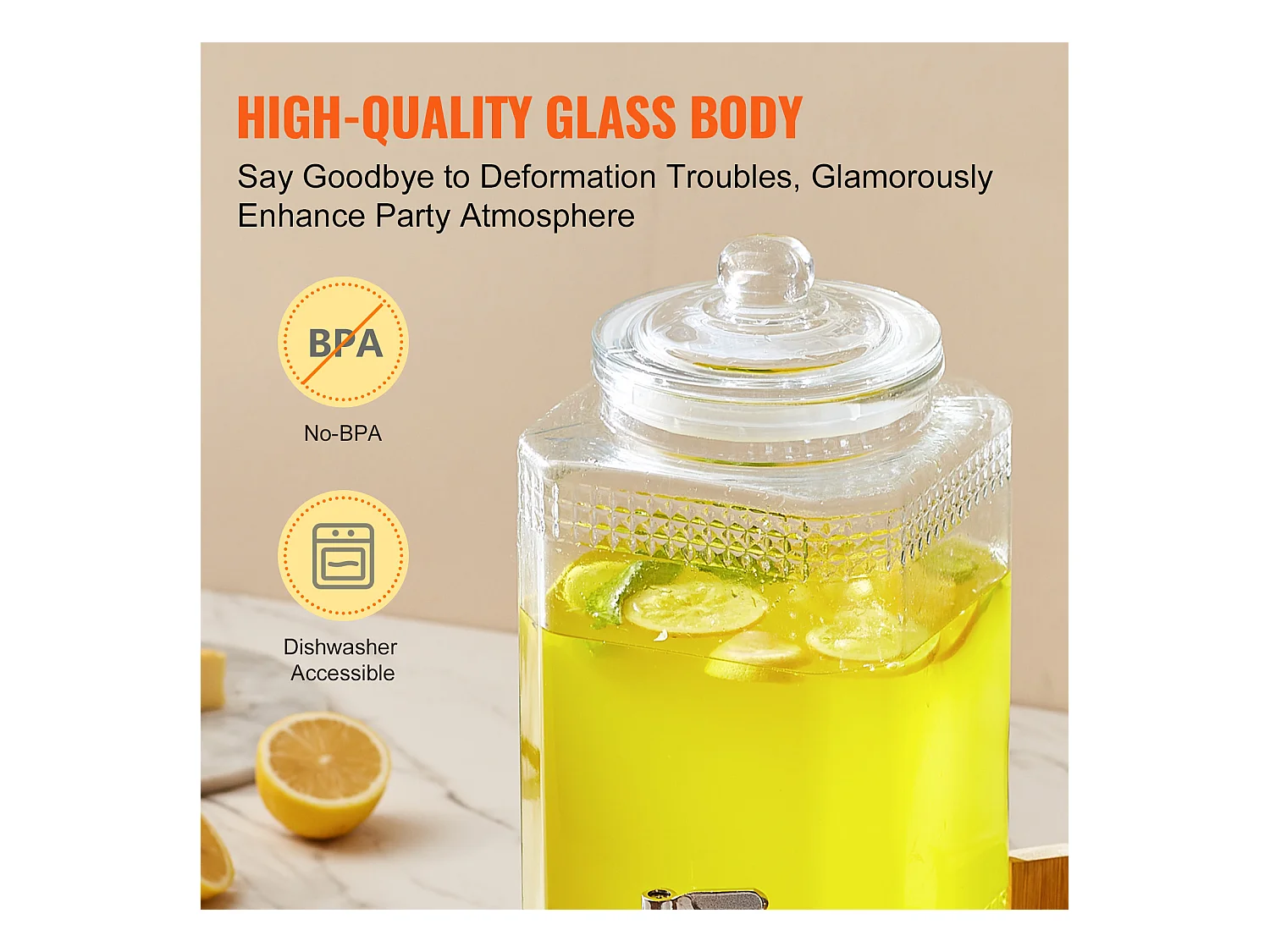 Distributeur de Boisson SucceBuy Distributeur de Boissons 5.5 L pour les Fêtes, en Verre avec Support