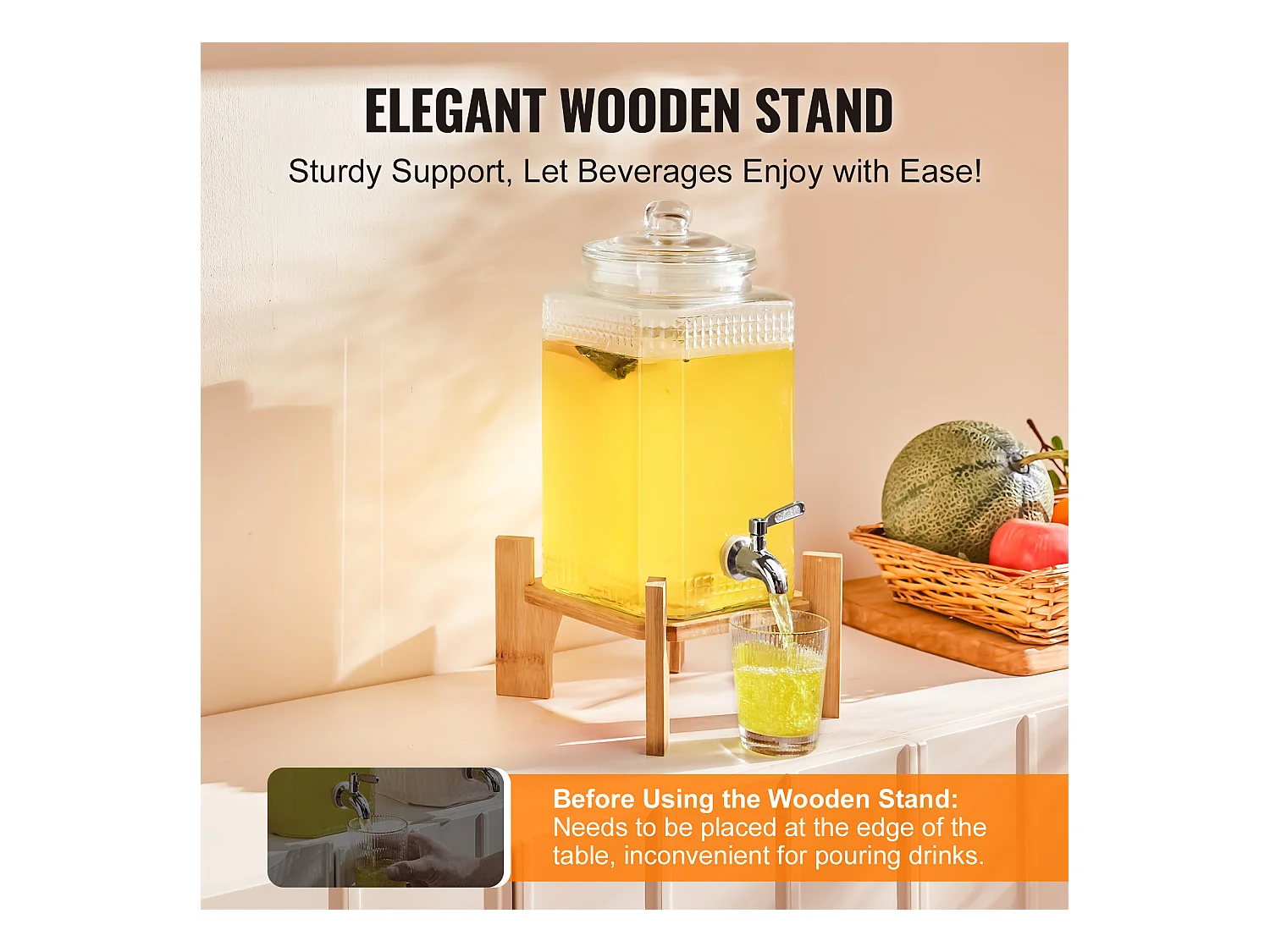 Distributeur de Boisson SucceBuy Distributeur de Boissons 5.5 L pour les Fêtes, en Verre avec Support