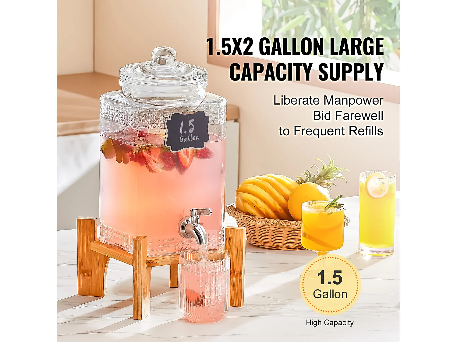 Distributeur de Boisson SucceBuy Distributeur de Boissons 5.5 L pour les Fêtes, en Verre avec Support