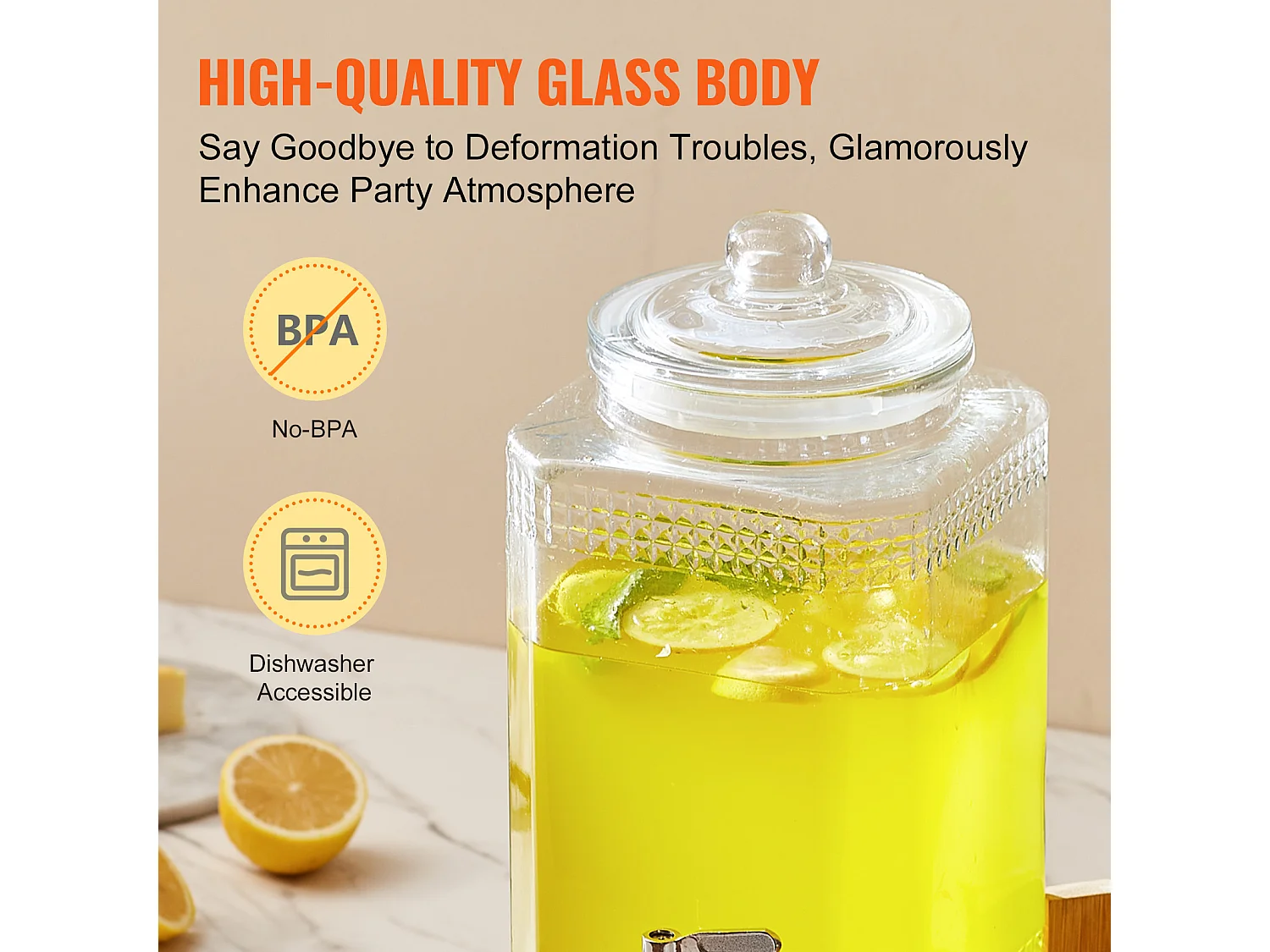 Distributeur de Boisson SucceBuy Distributeur de Boissons 5.5 L pour les Fêtes, en Verre avec Support