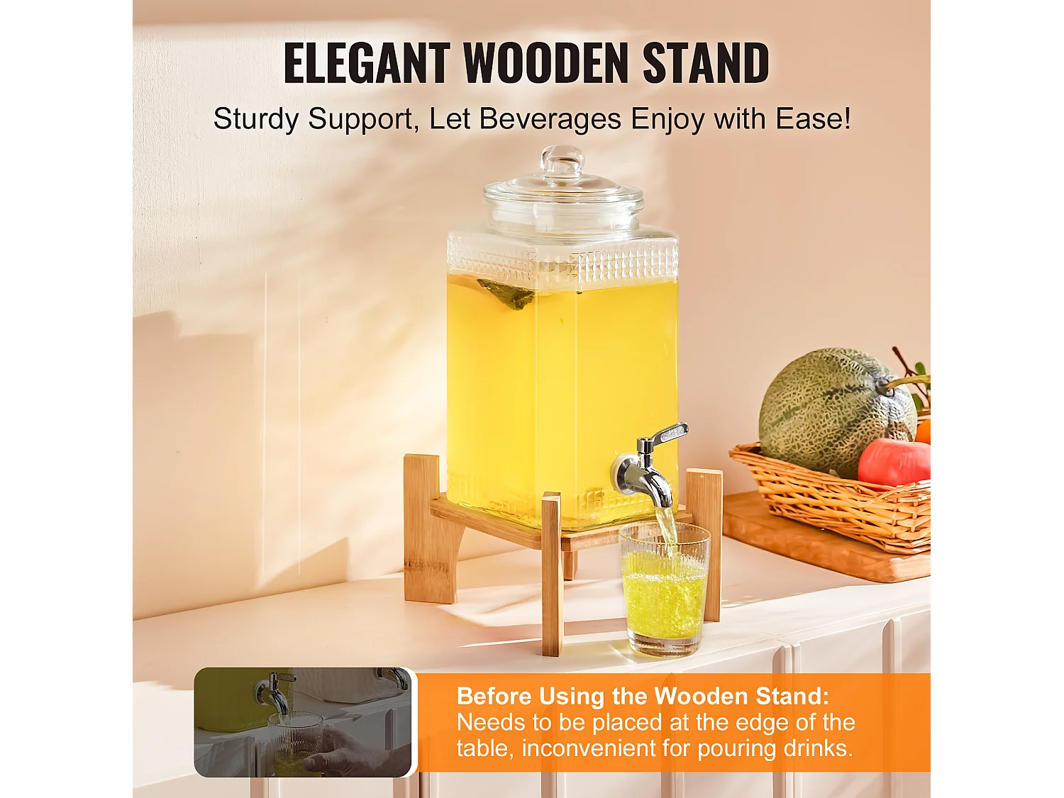 Distributeur de Boisson SucceBuy Distributeur de Boissons 5.5 L pour les Fêtes, en Verre avec Support