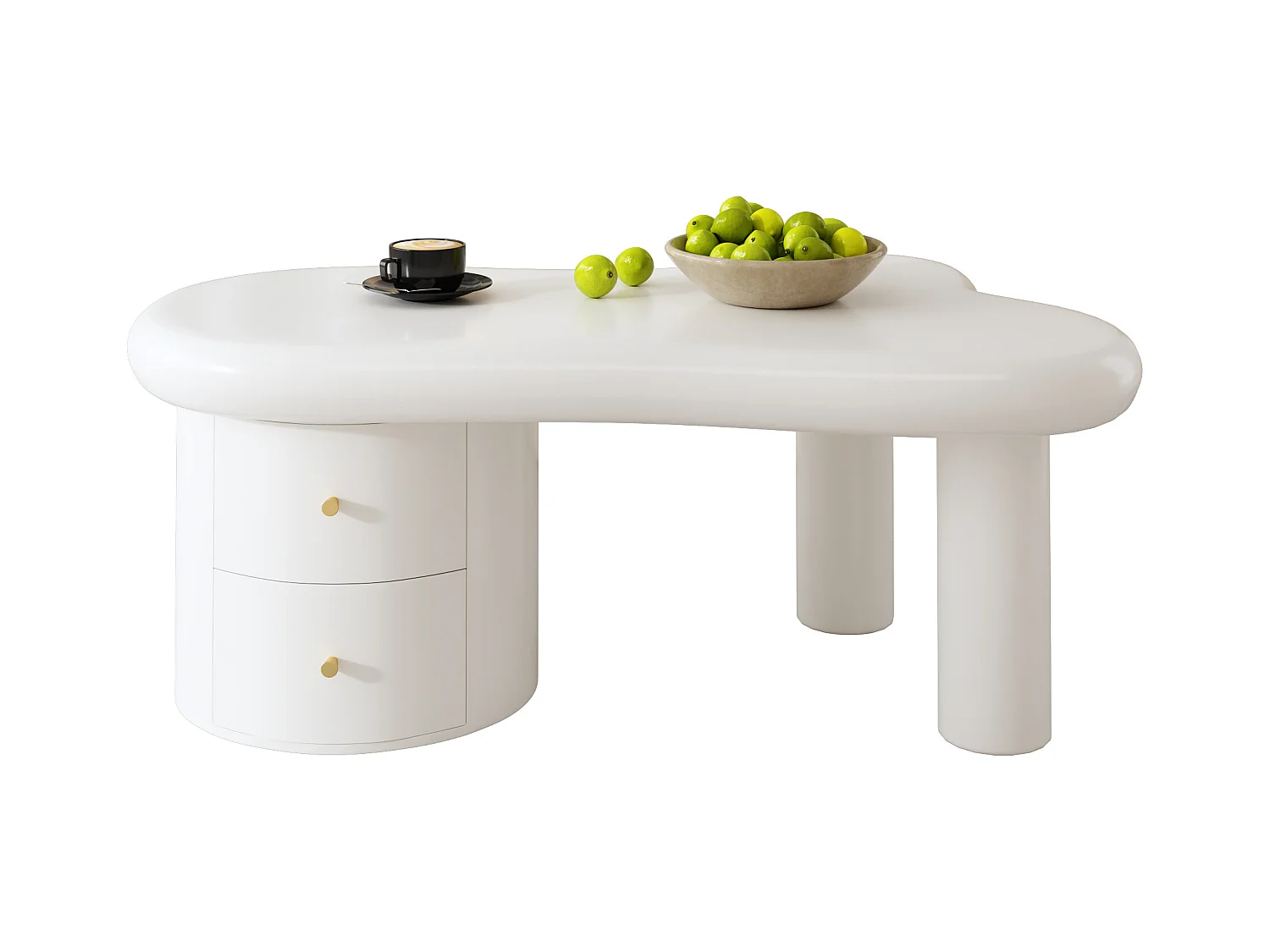 Table basse irrégulière - 97 x 64 x 42 cm - avec 2 tiroirs - Idéale pour le salon - MDF - blanc