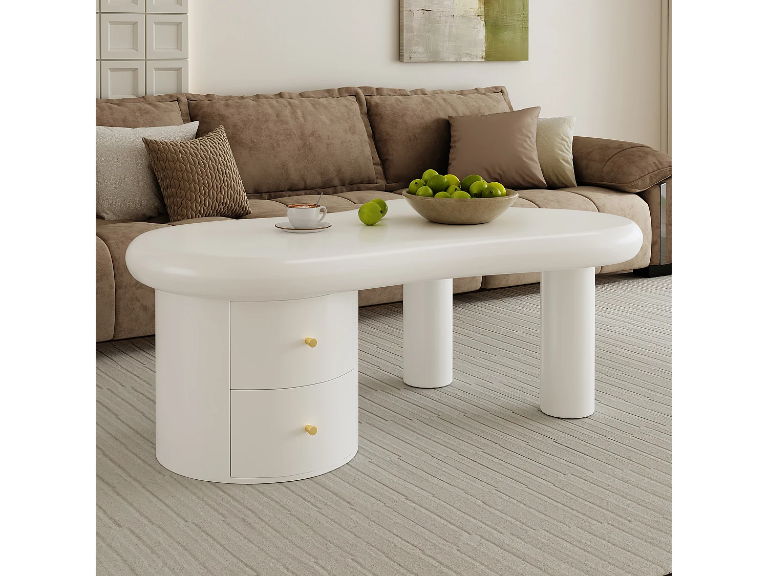 Table basse irrégulière - 97 x 64 x 42 cm - avec 2 tiroirs - Idéale pour le salon - MDF - blanc