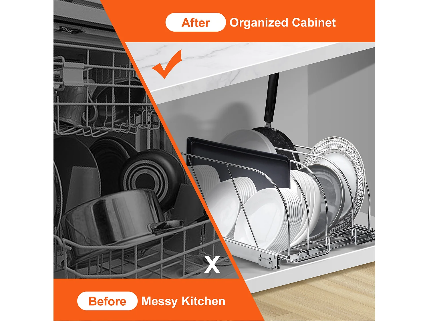 Support de Rangement SucceBuy pour Casseroles et Poêles, Support de Couvercle Extensible Réglable, Sous Armoire