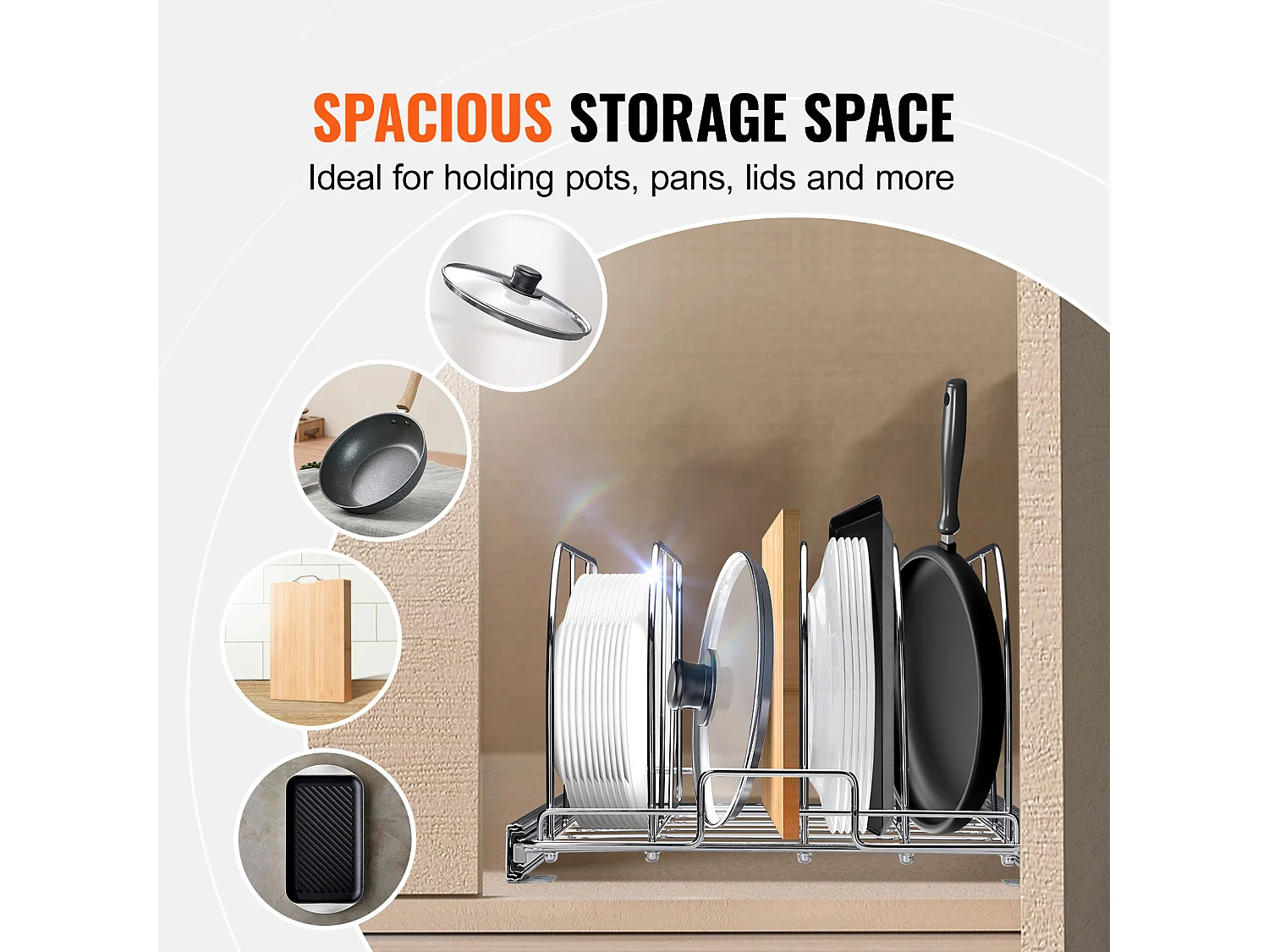 Support de Rangement SucceBuy pour Casseroles et Poêles, Support de Couvercle Extensible Réglable, Sous Armoire