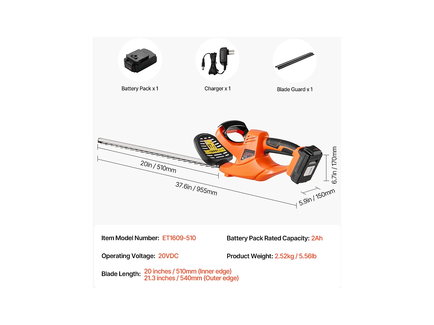 Taille-Haie Électrique SucceBuy Cisaille à Haie sans Fil avec Double Lame de 51 cm pour une Coupe Précise