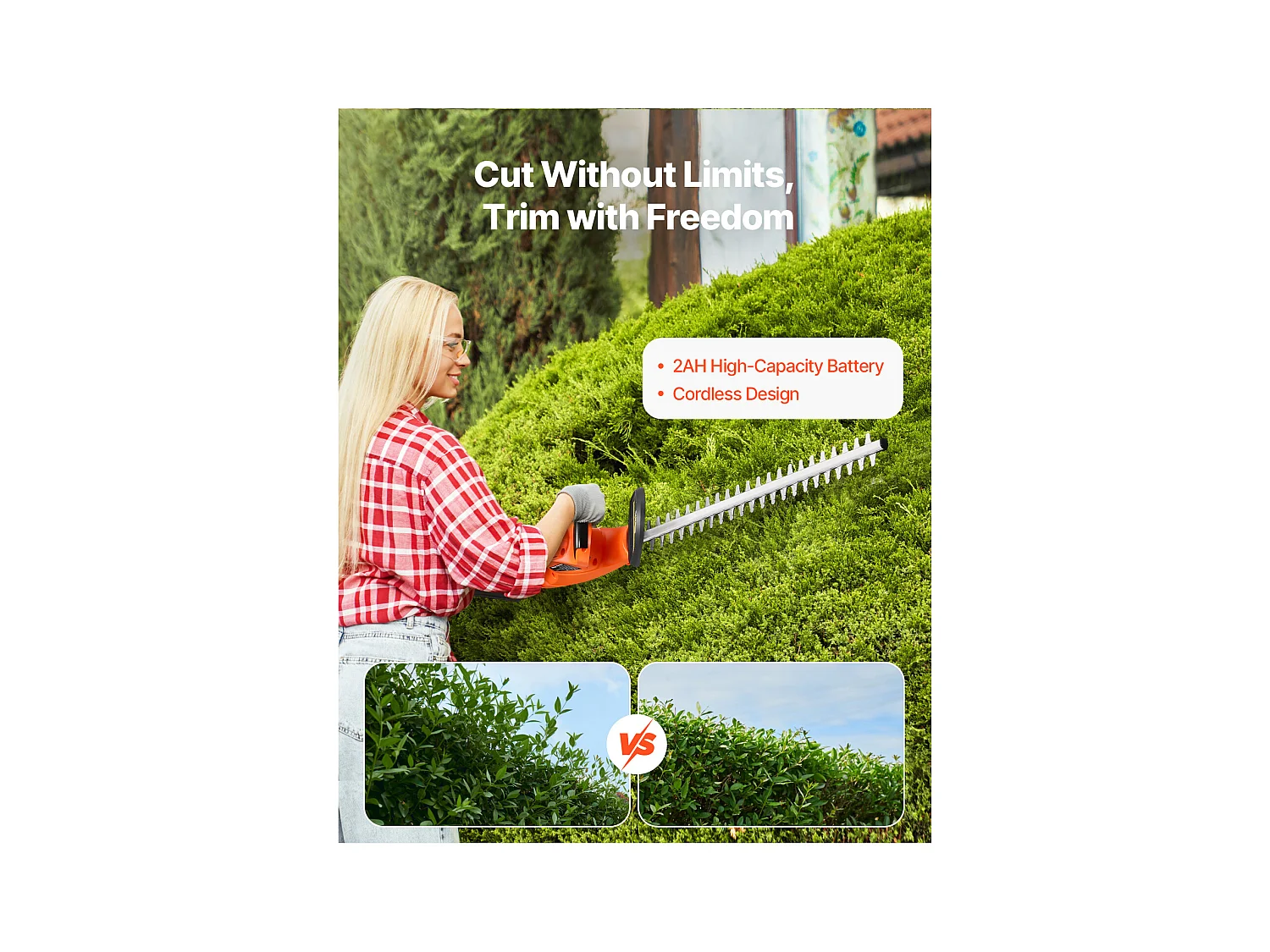 Taille-Haie Électrique SucceBuy Cisaille à Haie sans Fil avec Double Lame de 51 cm pour une Coupe Précise