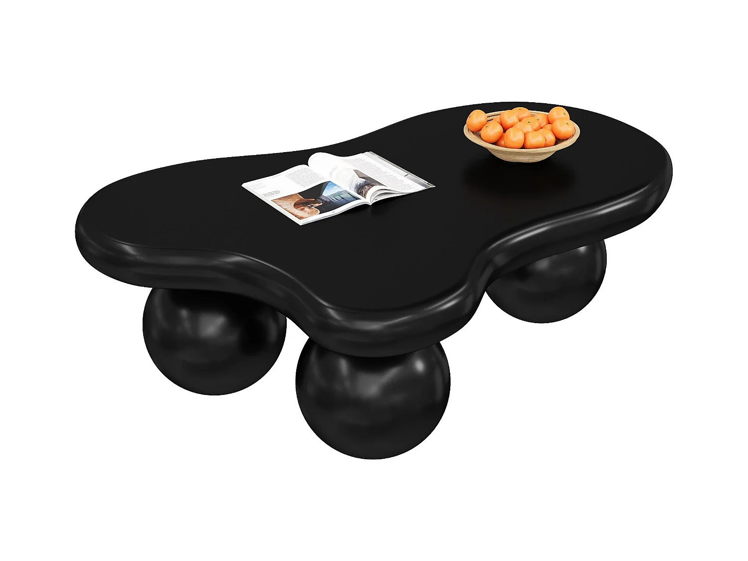 Table basse avec Leds - 95 x 62.5 x 32 cm - design en forme de nuage et pieds ronds - noir pur