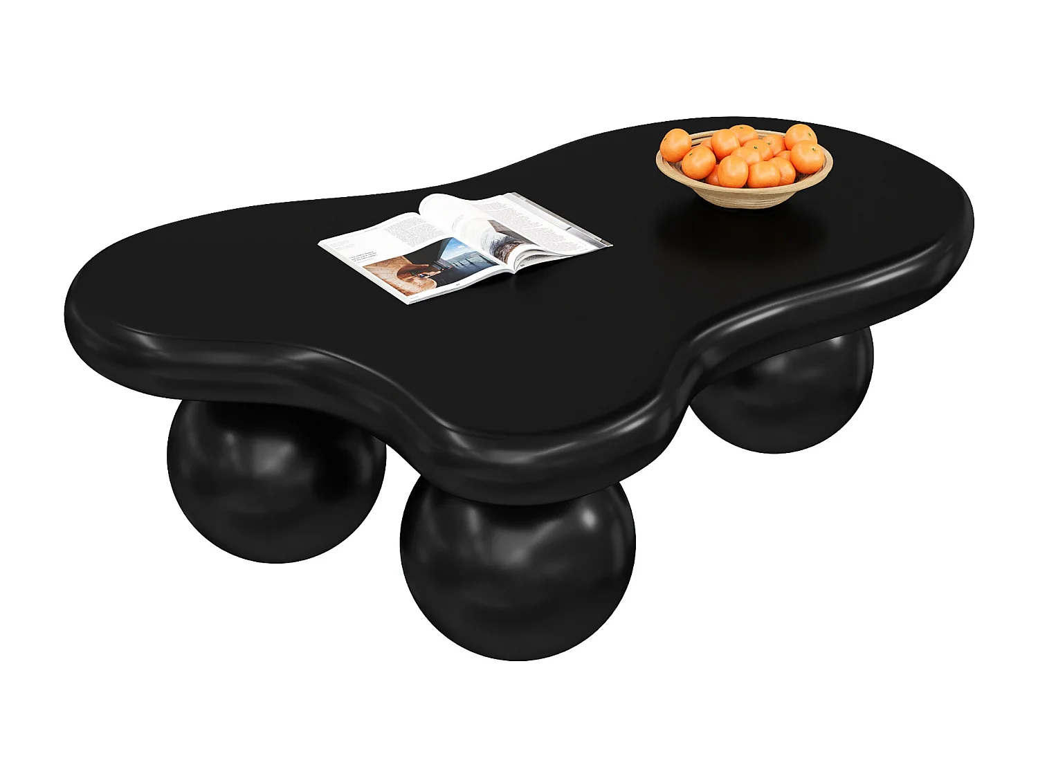 Couchtisch mit LEDs - 95 x 62,5 x 32 cm - wolkenförmiges Design und runde Beine - reines Schwarz