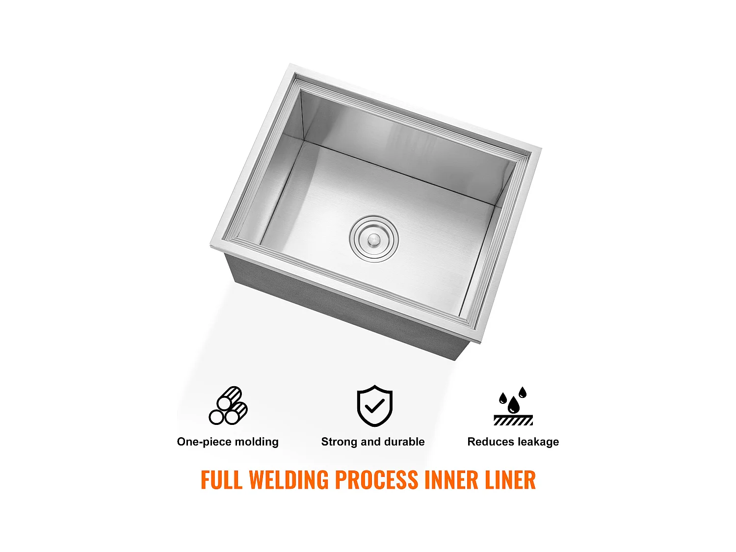 Coffre à Glace Encastrable SucceBuy, 56 x 43 x 30 cm, Glacière en Acier Inoxydable avec Couvercle, Bac à Glace