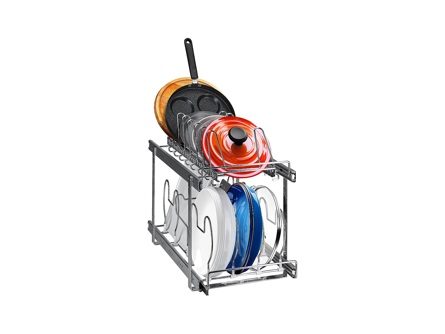 Support de Rangement SucceBuy pour Casseroles et Poêles, Support de Couvercle Extensible à 2 Niveaux Aous l'Armoire, 30 cm de Largeur