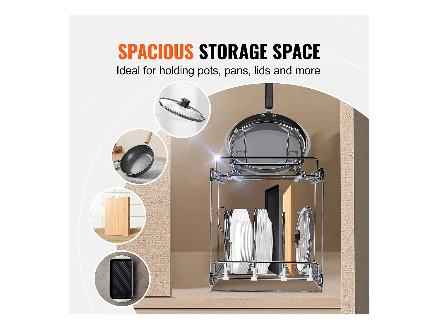 Support de Rangement SucceBuy pour Casseroles et Poêles, Support de Couvercle Extensible à 2 Niveaux Aous l'Armoire, 30 cm de Largeur