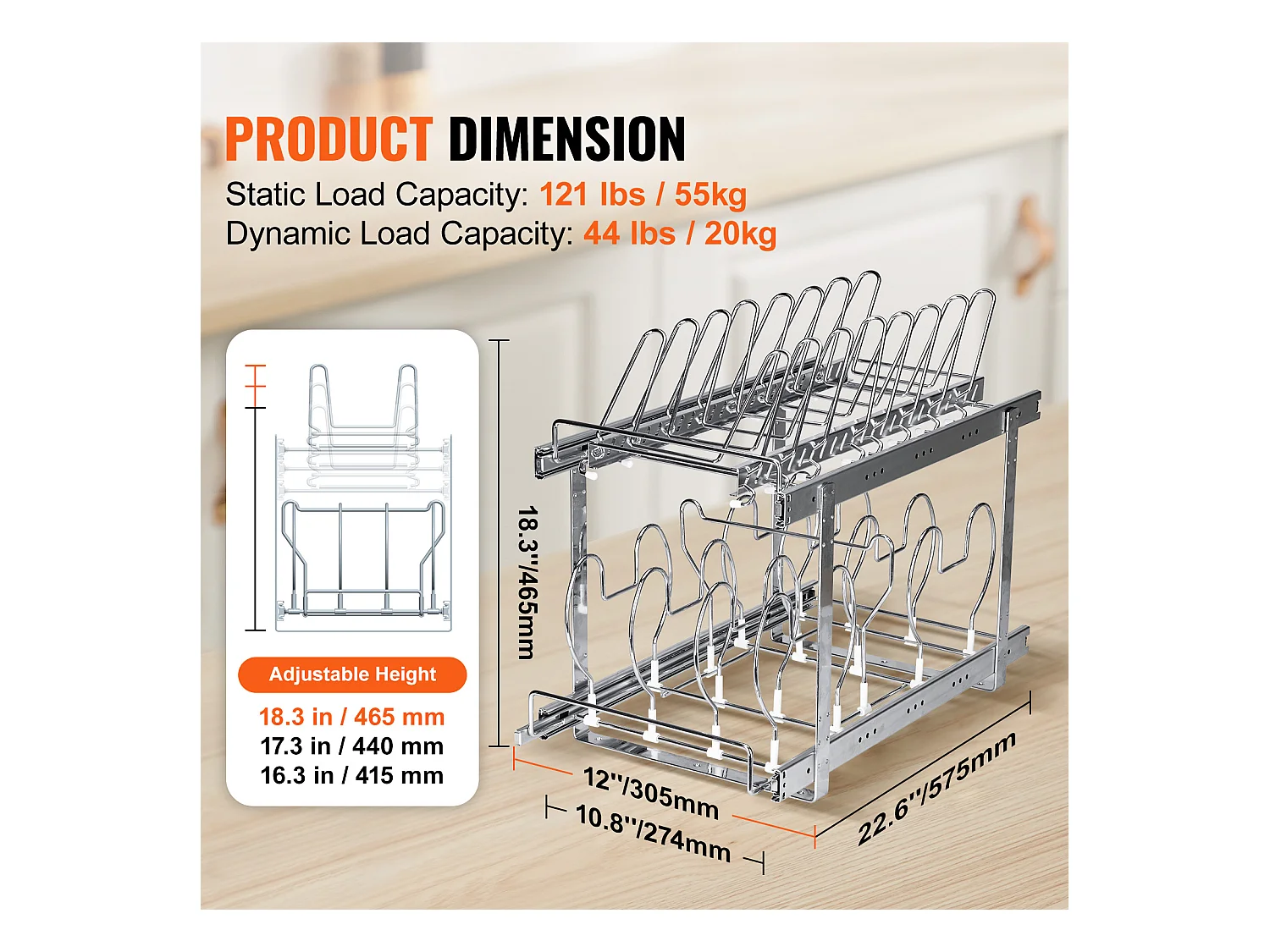 Support de Rangement SucceBuy pour Casseroles et Poêles, Support de Couvercle Extensible à 2 Niveaux Aous l'Armoire, 30 cm de Largeur