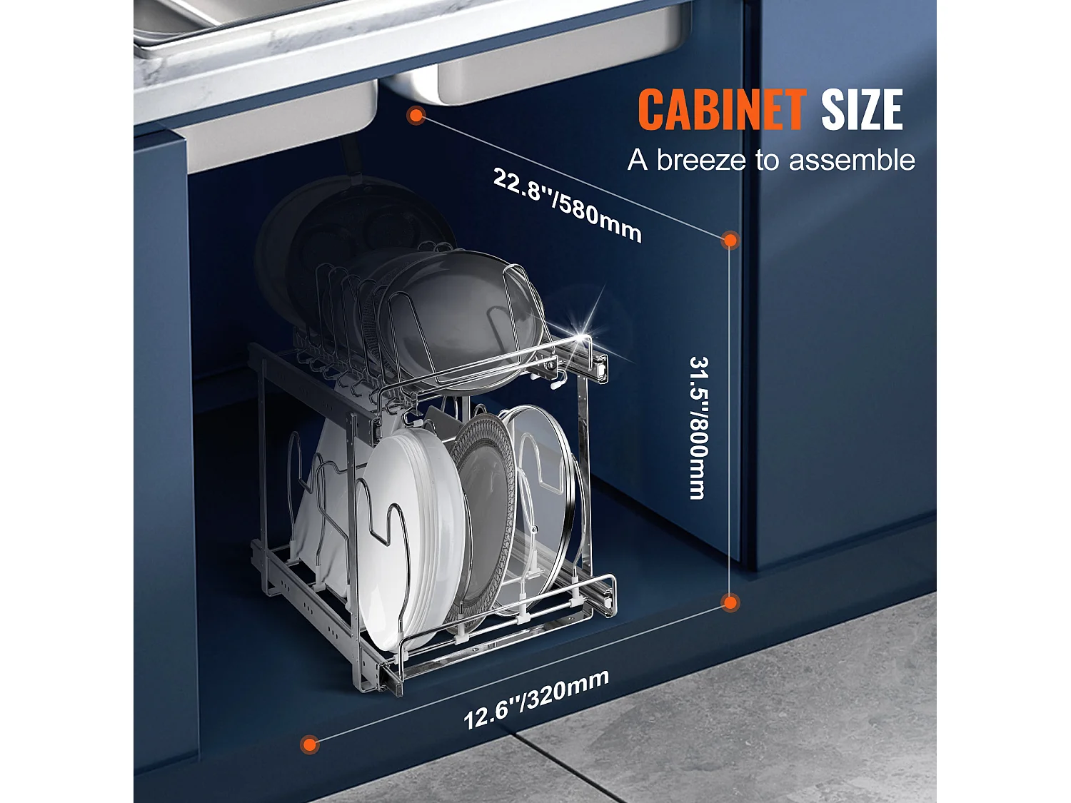 Support de Rangement SucceBuy pour Casseroles et Poêles, Support de Couvercle Extensible à 2 Niveaux Aous l'Armoire, 30 cm de Largeur