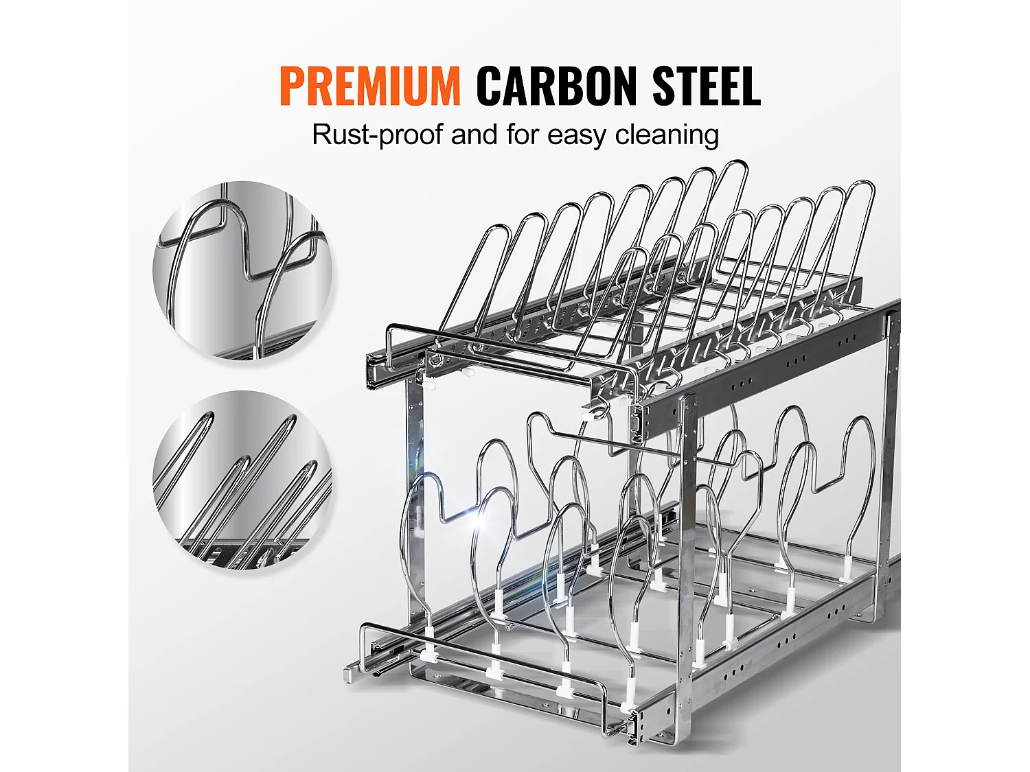 Support de Rangement SucceBuy pour Casseroles et Poêles, Support de Couvercle Extensible à 2 Niveaux Aous l'Armoire, 30 cm de Largeur