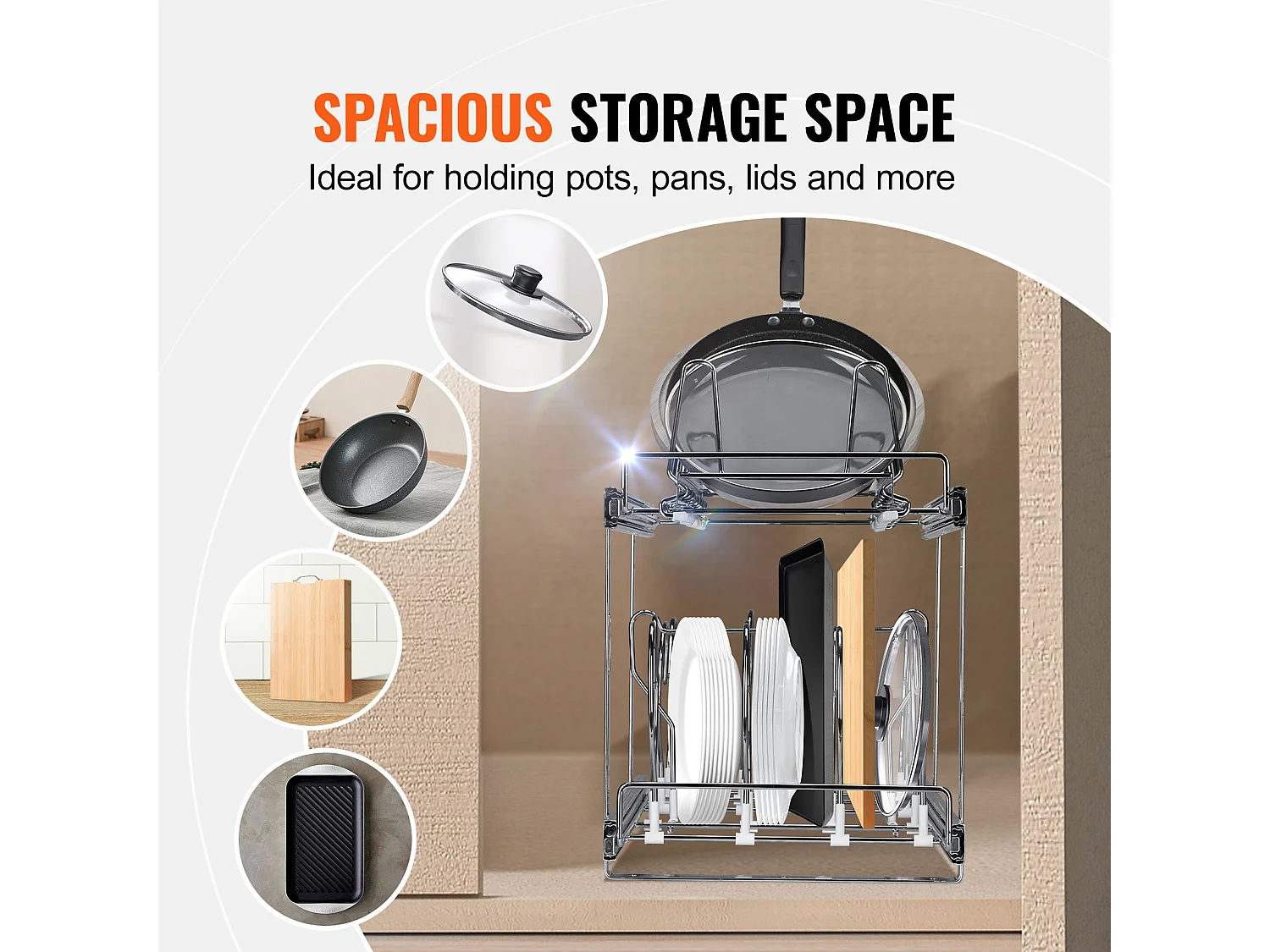 Supporto per Riordino SucceBuy per Pentole e Padelle, Supporto per Coperchietti Estensibile a 2 Livelli per Armadio, Larghezza 30 cm