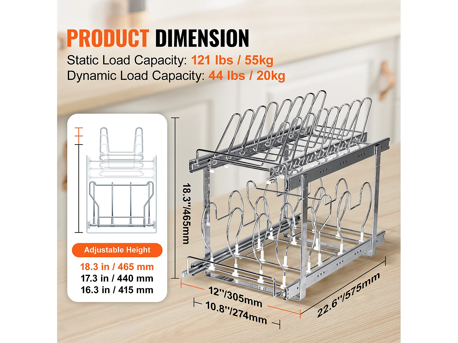 Supporto per Riordino SucceBuy per Pentole e Padelle, Supporto per Coperchietti Estensibile a 2 Livelli per Armadio, Larghezza 30 cm
