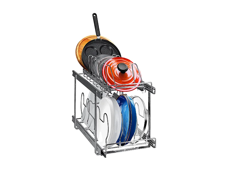 Supporto per Riordino SucceBuy per Pentole e Padelle, Supporto per Coperchietti Estensibile a 2 Livelli per Armadio, Larghezza 30 cm