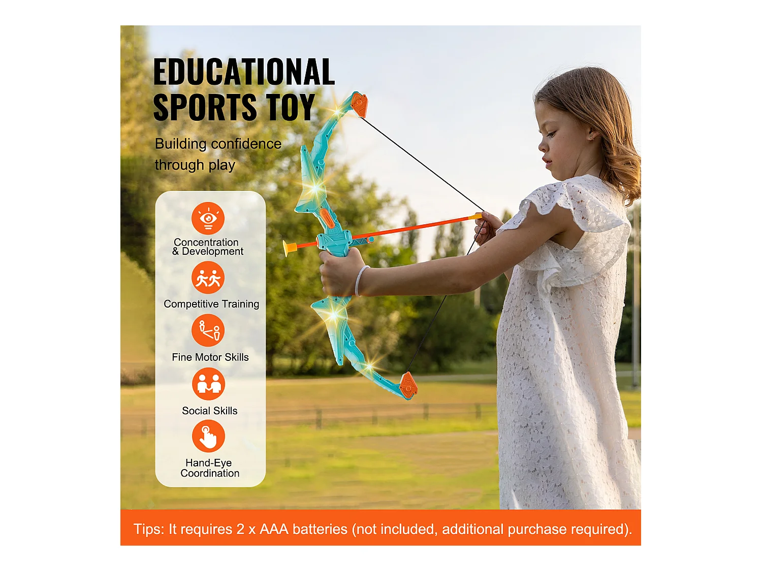 Ensemble Arc et Flèches SucceBuy pour Enfants, 10 Flèches à Ventouse, Cible Suspendue, Carquois, 3 Canettes de Cible, en Plein air Lumineux à LED