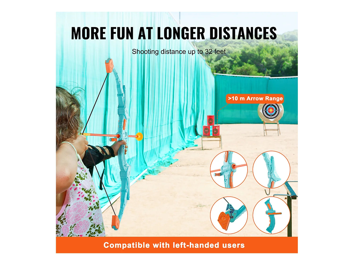 Ensemble Arc et Flèches SucceBuy pour Enfants, 10 Flèches à Ventouse, Cible Suspendue, Carquois, 3 Canettes de Cible, en Plein air Lumineux à LED