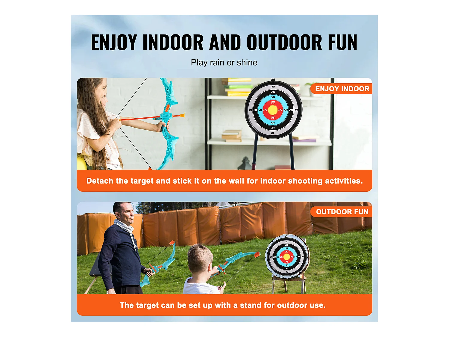 Ensemble Arc et Flèches SucceBuy pour Enfants, 10 Flèches à Ventouse, Cible Suspendue, Carquois, 3 Canettes de Cible, en Plein air Lumineux à LED
