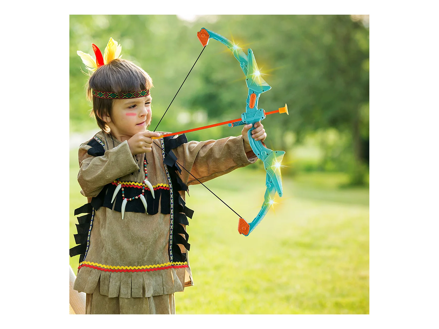 Ensemble Arc et Flèches SucceBuy pour Enfants, 10 Flèches à Ventouse, Cible Suspendue, Carquois, 3 Canettes de Cible, en Plein air Lumineux à LED