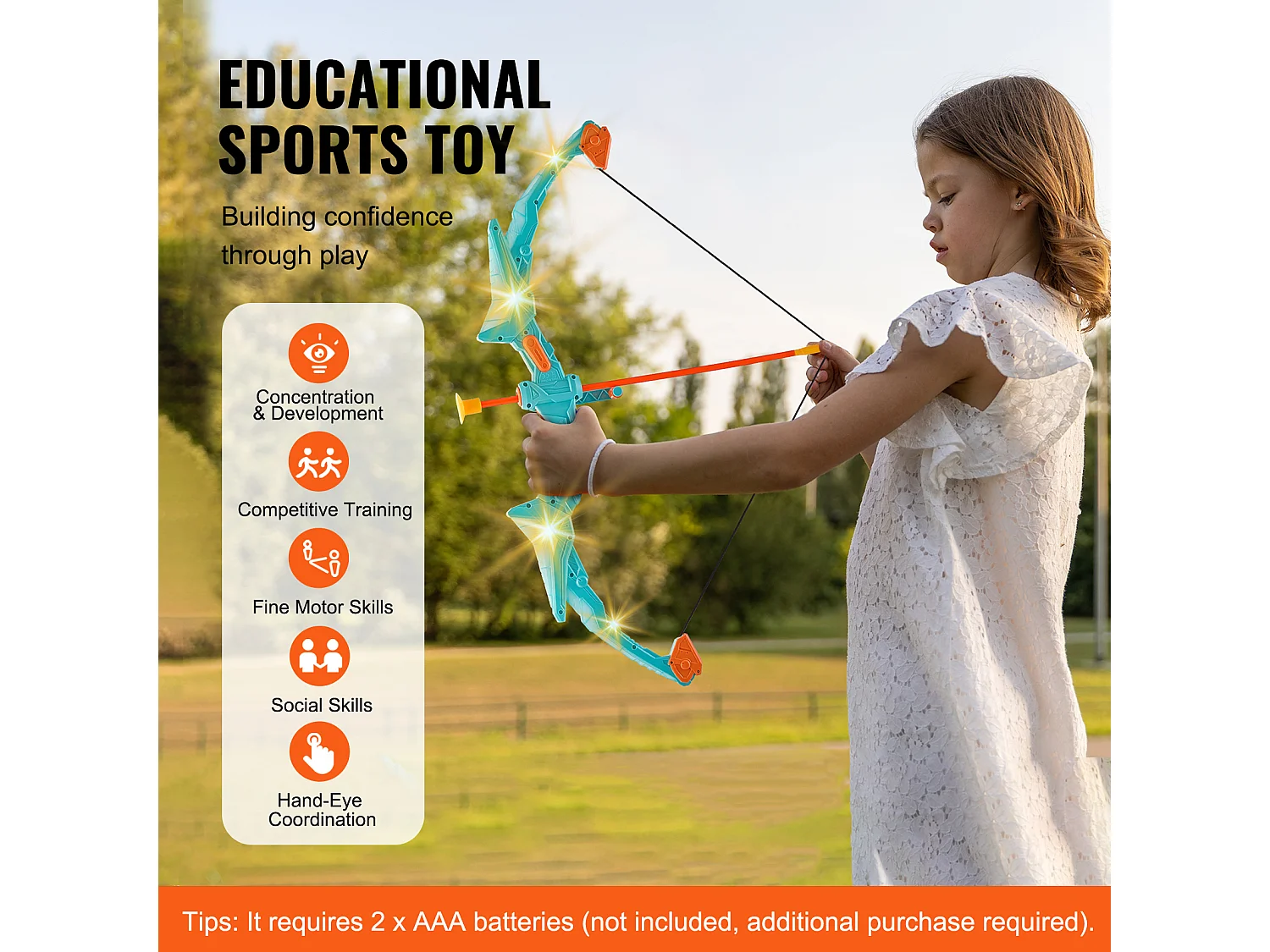 Ensemble Arc et Flèches SucceBuy pour Enfants, 10 Flèches à Ventouse, Cible Suspendue, Carquois, 3 Canettes de Cible, en Plein air Lumineux à LED