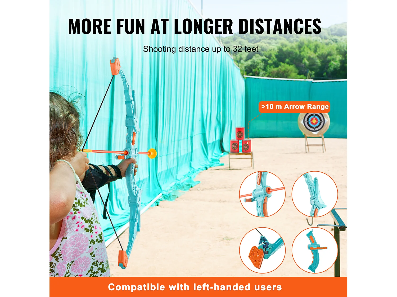 Ensemble Arc et Flèches SucceBuy pour Enfants, 10 Flèches à Ventouse, Cible Suspendue, Carquois, 3 Canettes de Cible, en Plein air Lumineux à LED