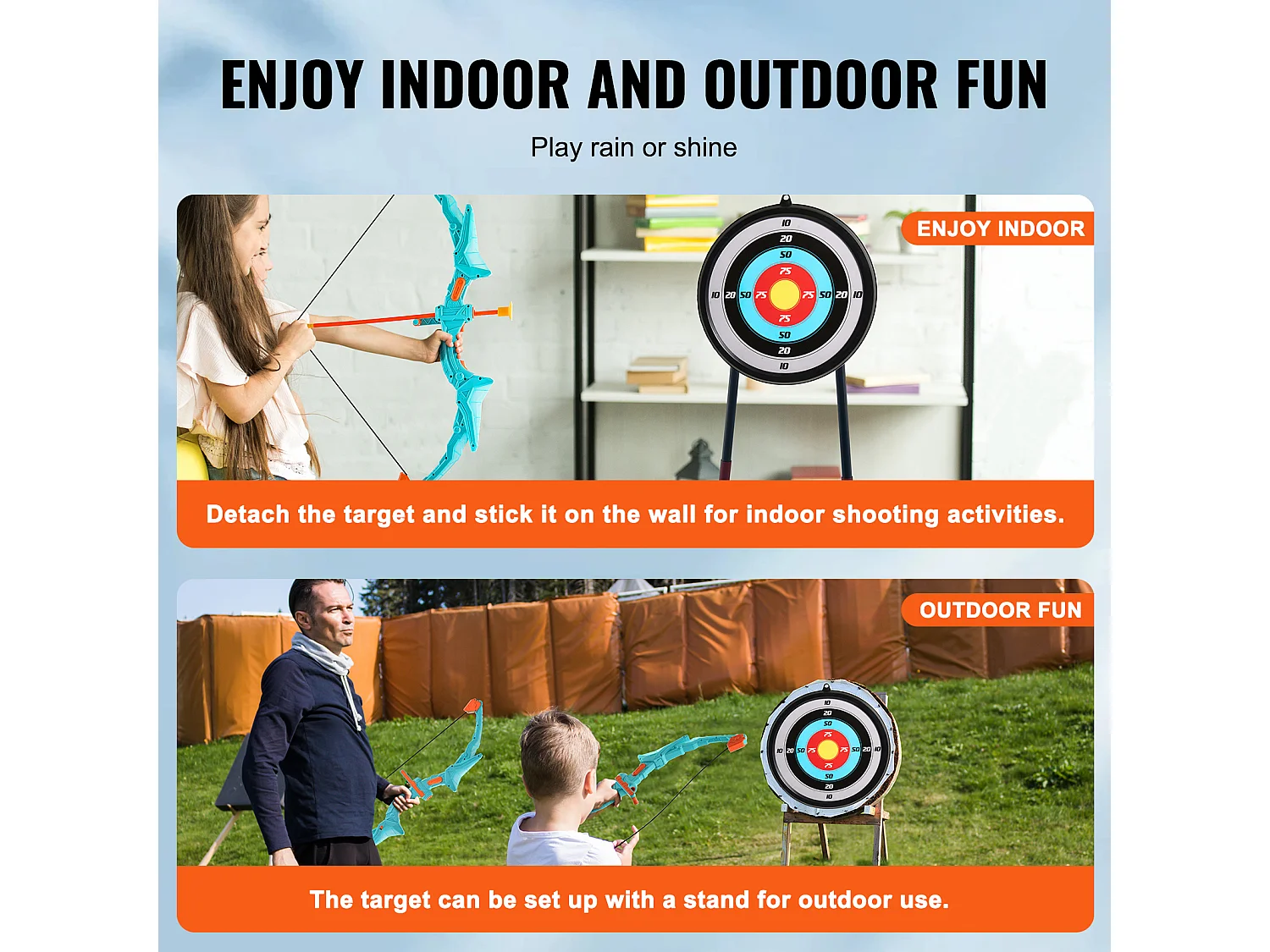 Ensemble Arc et Flèches SucceBuy pour Enfants, 10 Flèches à Ventouse, Cible Suspendue, Carquois, 3 Canettes de Cible, en Plein air Lumineux à LED
