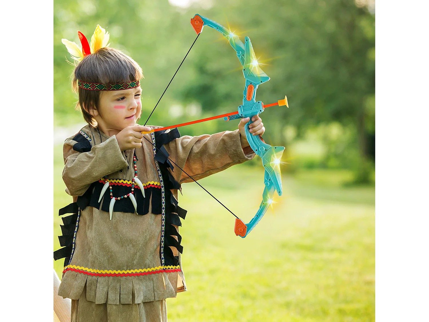 Ensemble Arc et Flèches SucceBuy pour Enfants, 10 Flèches à Ventouse, Cible Suspendue, Carquois, 3 Canettes de Cible, en Plein air Lumineux à LED