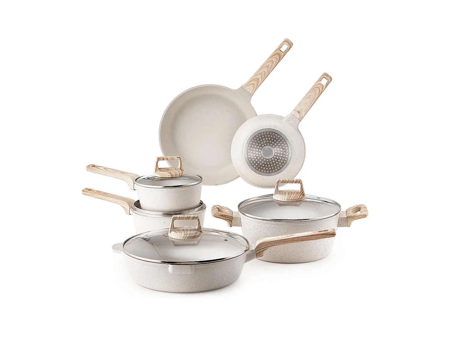 Batterie de Cuisine SucceBuy Batterie de Cuisine en Granit Antiadhésif 17 Pièces-Poêles et Poêles de Cuisine Blanches