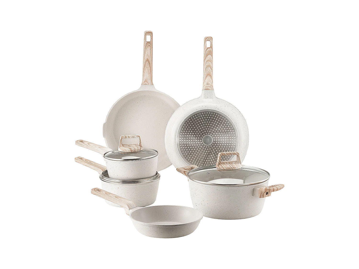 Batterie de Cuisine SucceBuy Batterie de Cuisine en Granit Antiadhésif 17 Pièces-Poêles et Poêles de Cuisine Blanches