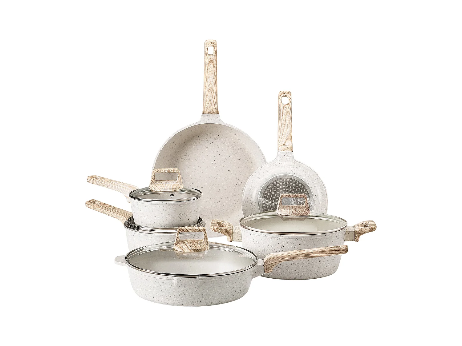 Batterie de Cuisine SucceBuy Batterie de Cuisine en Granit Antiadhésif 17 Pièces-Poêles et Poêles de Cuisine Blanches