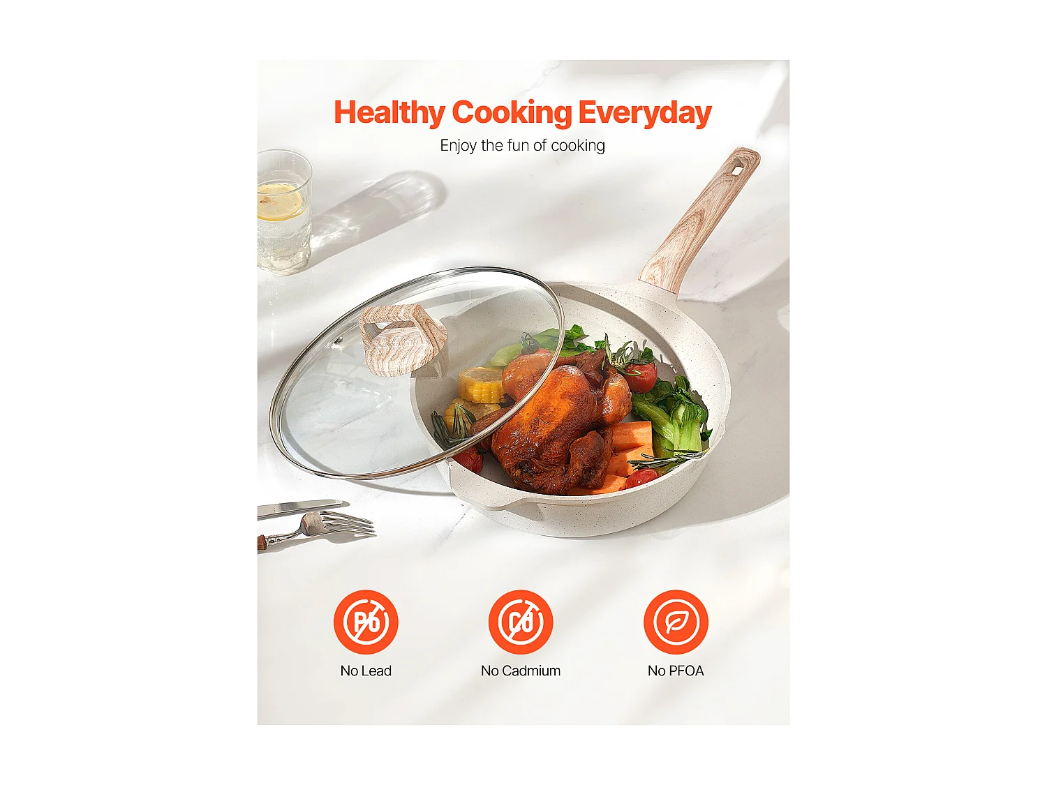 Batterie de Cuisine SucceBuy Batterie de Cuisine en Granit Antiadhésif 17 Pièces-Poêles et Poêles de Cuisine Blanches